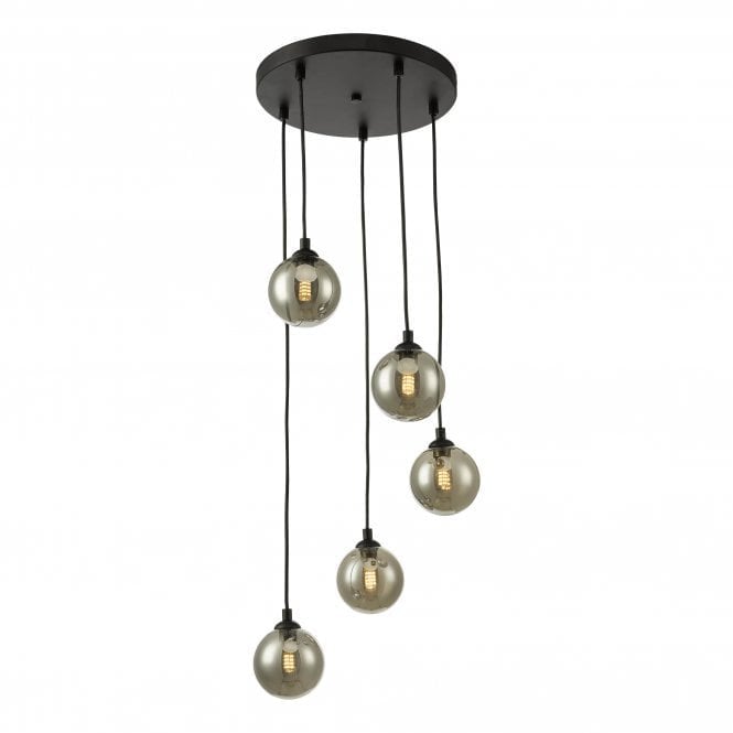 FEDERICO 5 Light Cluster Pendant Black Smoked Glass
