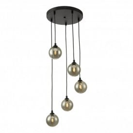 FEDERICO 5 Light Cluster Pendant Black Smoked Glass