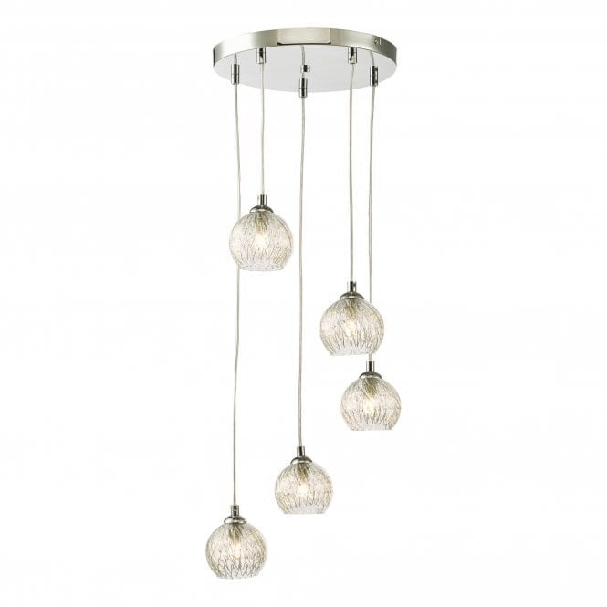 FEDERICO 5 Light Cluster Pendant Polished Chrome Clear/Wire Glass