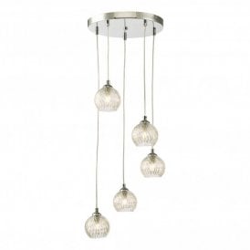 FEDERICO 5 Light Cluster Pendant Polished Chrome Clear/Wire Glass