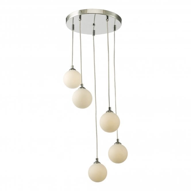 FEDERICO 5 Light Cluster Pendant Polished Chrome Opal Glass