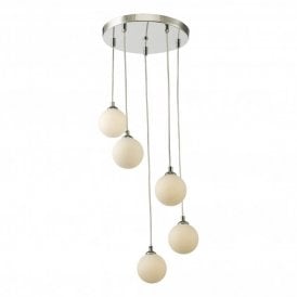FEDERICO 5 Light Cluster Pendant Polished Chrome Opal Glass