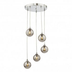 FEDERICO 5 Light Cluster Pendant Polished Chrome Smoked Glass