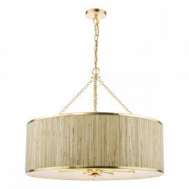 gold leaf drum pendant with seagrass shade