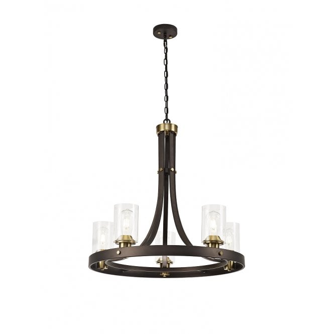 FEUDAL 5 light Medieval style hoop chandelier in a dark oxide brown finish