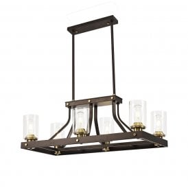 FEUDAL 6 light Medieval style linear island pendant in dark oxide brown finish
