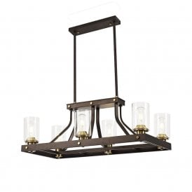 FEUDAL 6 light Medieval style linear island pendant in dark oxide brown finish