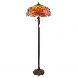 FLAME DRAGONFLY floor lamp with Tiffany glass shade