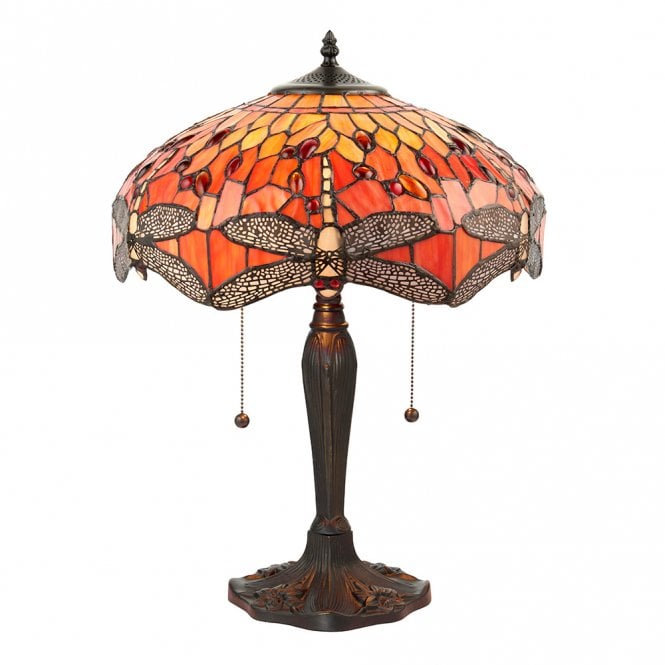 FLAME DRAGONFLY medium table lamp with Tiffany glass shade