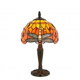 FLAME DRAGONFLY small table lamp with Tiffany glass shade