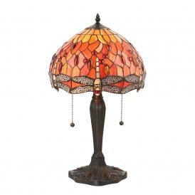 FLAME DRAGONFLY table lamp with Tiffany glass shade