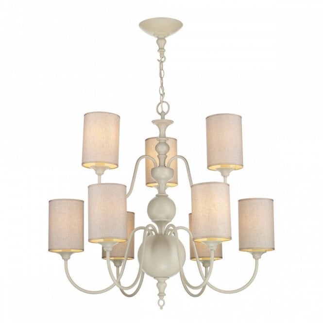FLEMISH traditional 9 light antique cream ceiling light with natural shades