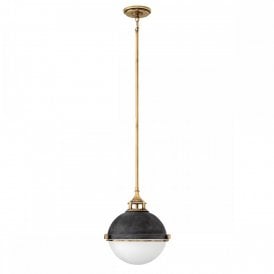 FLETCHER 2 Light Ceiling Pendant Light | Textured Black Finish | Aged Zinc | Heritage Brass