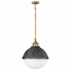 FLETCHER 3 Light Ceiling Pendant Light | Textured Black Finish | Aged Zinc | Heritage Brass