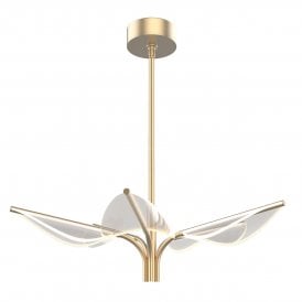 nature inspired modern brass chandelier featuring 5 led lit leaves 