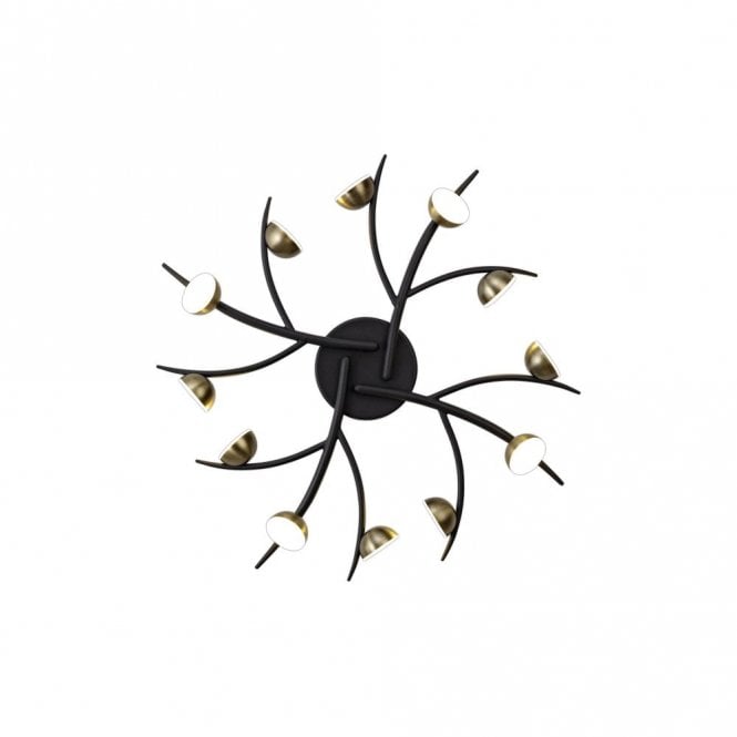 FOREST black LED semi-flush ceiling light with antique brass lamp holders