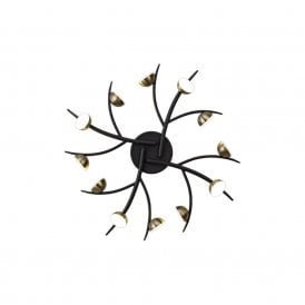 FOREST black LED semi-flush ceiling light with antique brass lamp holders