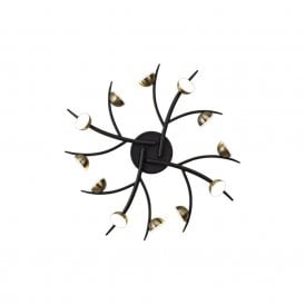 FOREST black LED semi-flush ceiling light with antique brass lamp holders