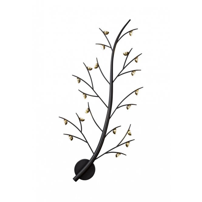 FOREST modern black 20 light feature wall light with antique brass lamp holders
