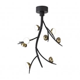 FOREST modern black 8 light ceiling light with antique brass lamp holders