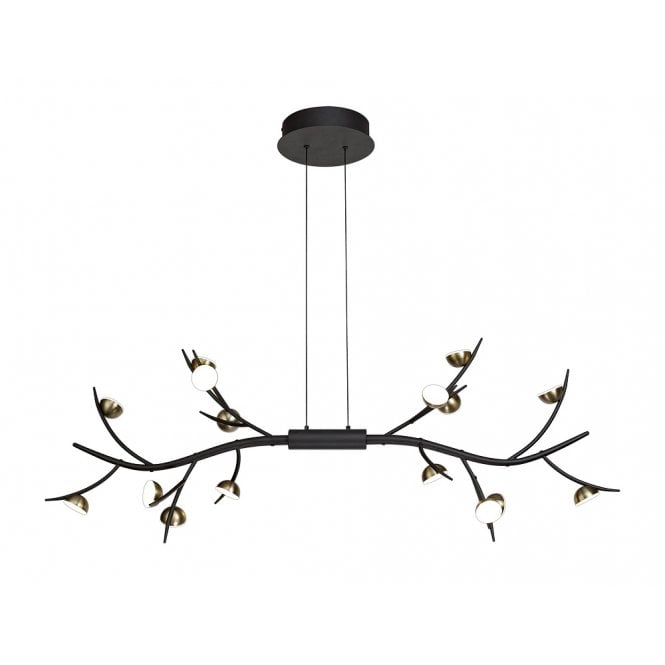 FOREST modern black LED linear ceiling pendant with antique brass lamp holders