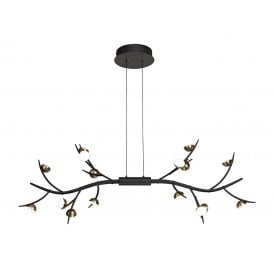 FOREST modern black LED linear ceiling pendant with antique brass lamp holders