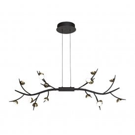FOREST modern black LED linear ceiling pendant with antique brass lamp holders