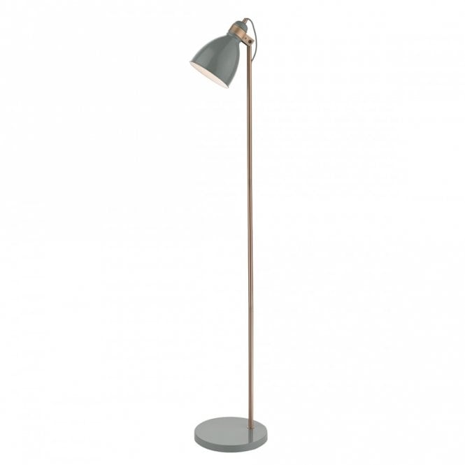 FREDERICK pale grey retro design floor light with copper detailing