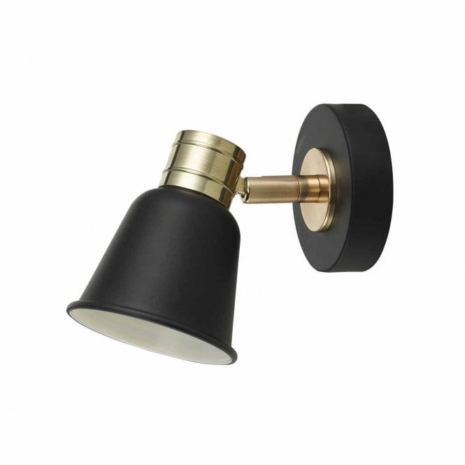 FRY matt black wall spotlight with rose gold detailing
