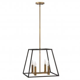 Ceiling Pendant With Open Bronze Cage Shade And 4 Candle Lights