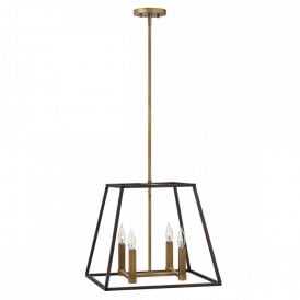 FULTON ceiling pendant with open bronze cage shade and 4 candle lights
