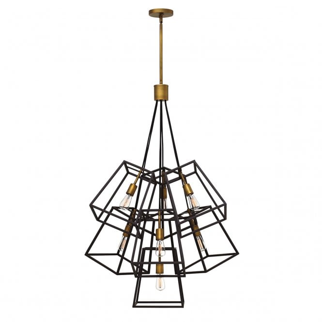 FULTON cluster of 7 ceiling pendants with open bronze cage shades