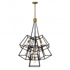 Cluster Of 7 Ceiling Pendants With Open Bronze Cage Shades