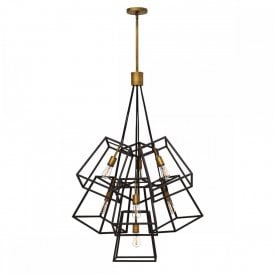 FULTON cluster of 7 ceiling pendants with open bronze cage shades