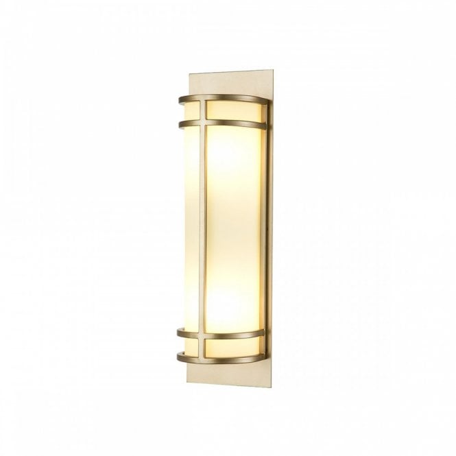 FUSION 2 light painted natural brass wall light with curved opal glass shade