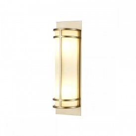 FUSION 2 light painted natural brass wall light with curved opal glass shade