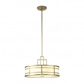 3 light geometric drum pendant natural brass opal glass shade diffuser