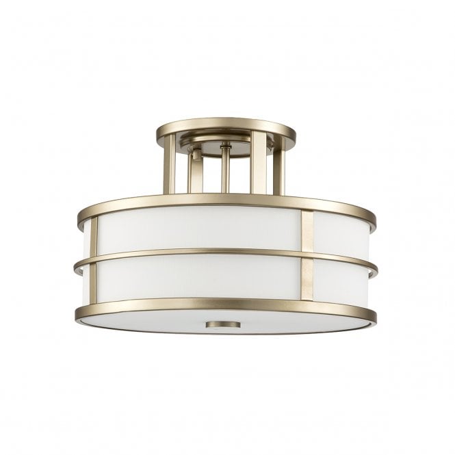 FUSION 3 light semi flush ceiling light in painted natural brass with opal glass shade and diffuser