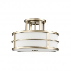 Brass Geometric Drum Shade Ceiling Light | Semi-Flush for Low Ceilings