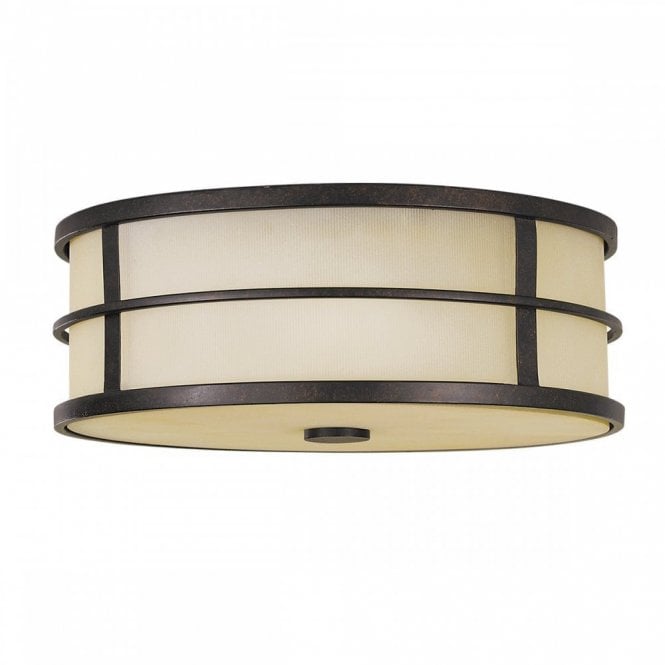 FUSION flush fit ceiling light in dark bronze with amber glass shade and diffuser