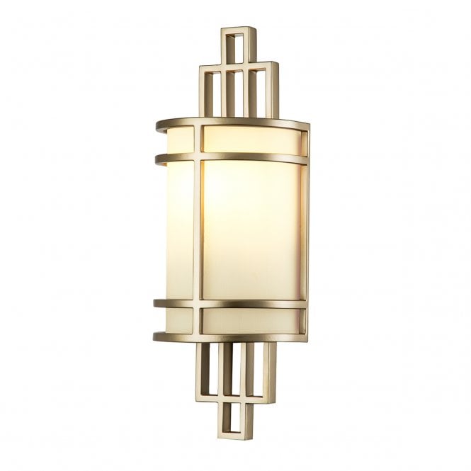 FUSION single painted natural brass wall light with curved opal glass shade