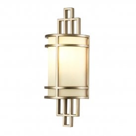 Brass Geometric Frame Wall Light with Curved Opal Glass Shade