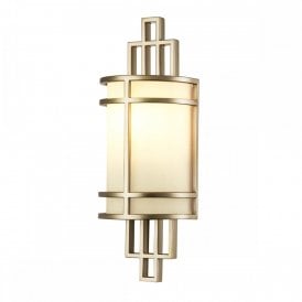 FUSION single painted natural brass wall light with curved opal glass shade