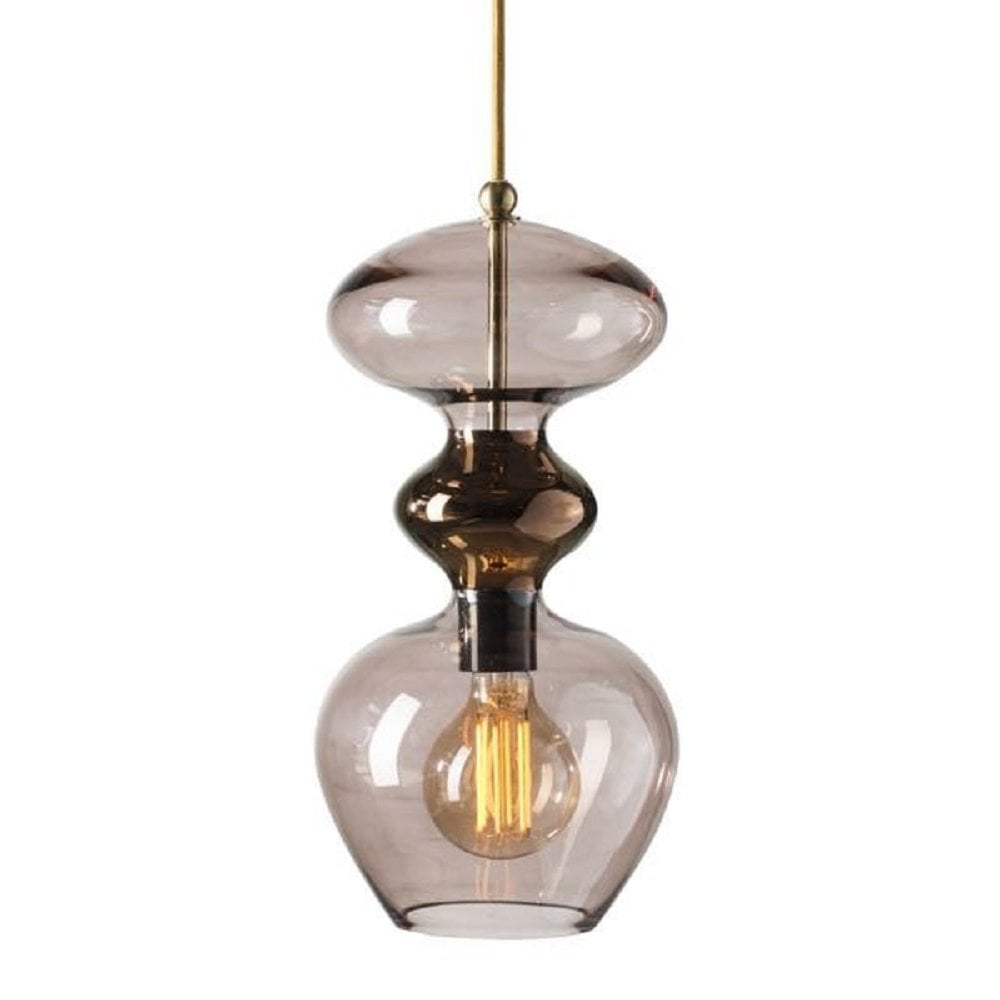 Transparent Obsidian Glass Ceiling Pendant with Metallic Detailing