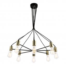 Industrial Bare Bulb Ceiling Pendant | 6 Light | Satin Black with Antique Gold