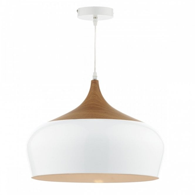 GAUCHO Nordic style gloss white ceiling pendant light with wood detail - large