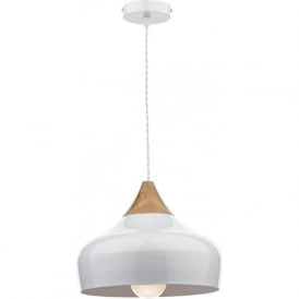 GAUCHO Nordic style gloss white ceiling pendant light with wood detail - small