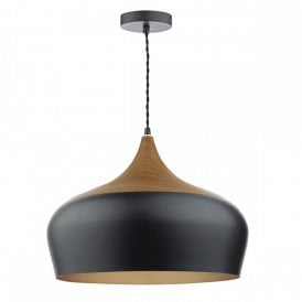 GAUCHO Nordic style matt black ceiling pendant light with wood detail - large