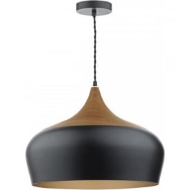 GAUCHO Nordic style matt black ceiling pendant light with wood detail - large