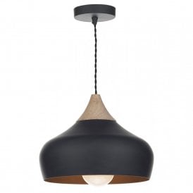 GAUCHO Nordic style matt black ceiling pendant light with wood detail - small